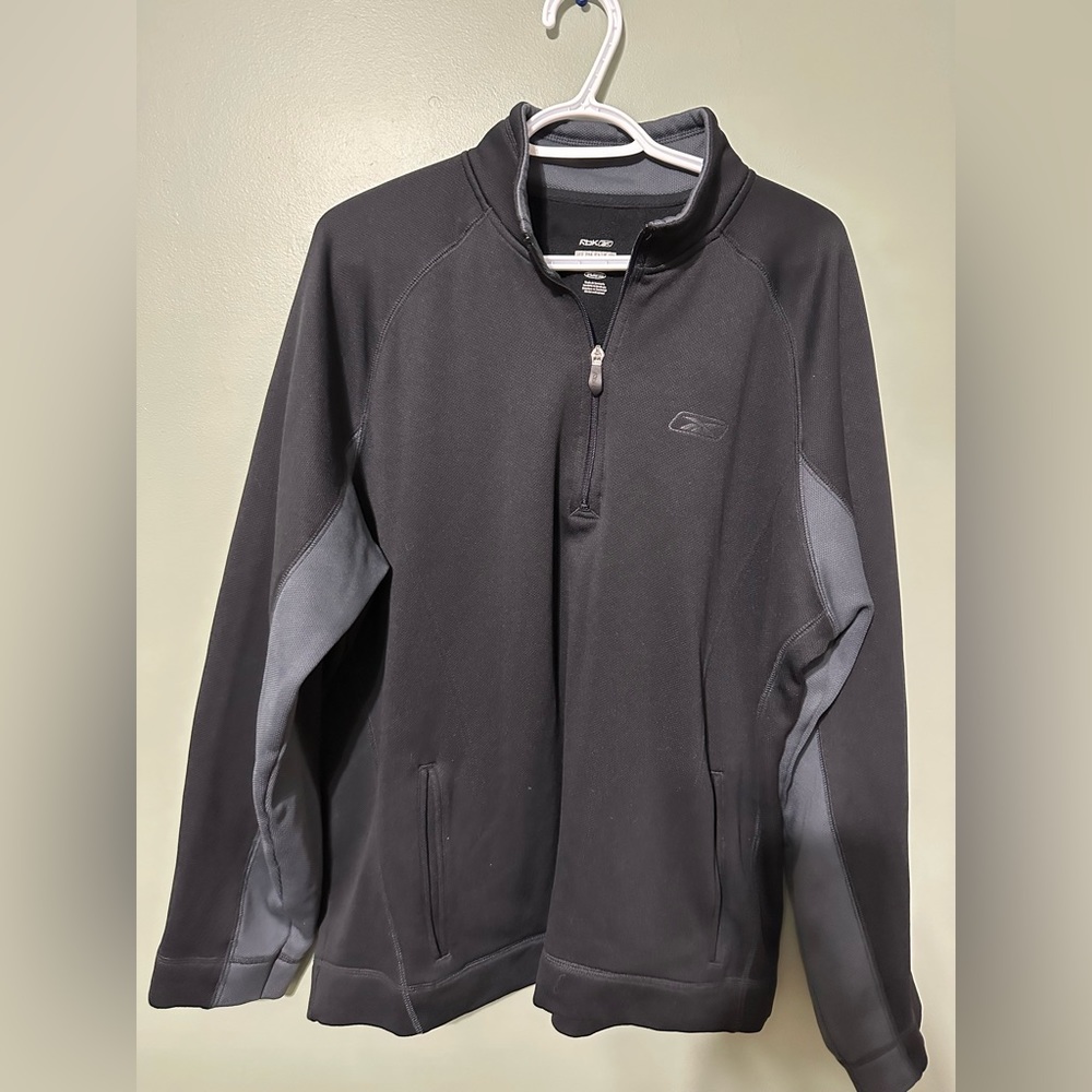 Reebok 1/4 Zip Sweater PLAYDRY Long Sleeve Mens XLarge Gray Black Embroidered